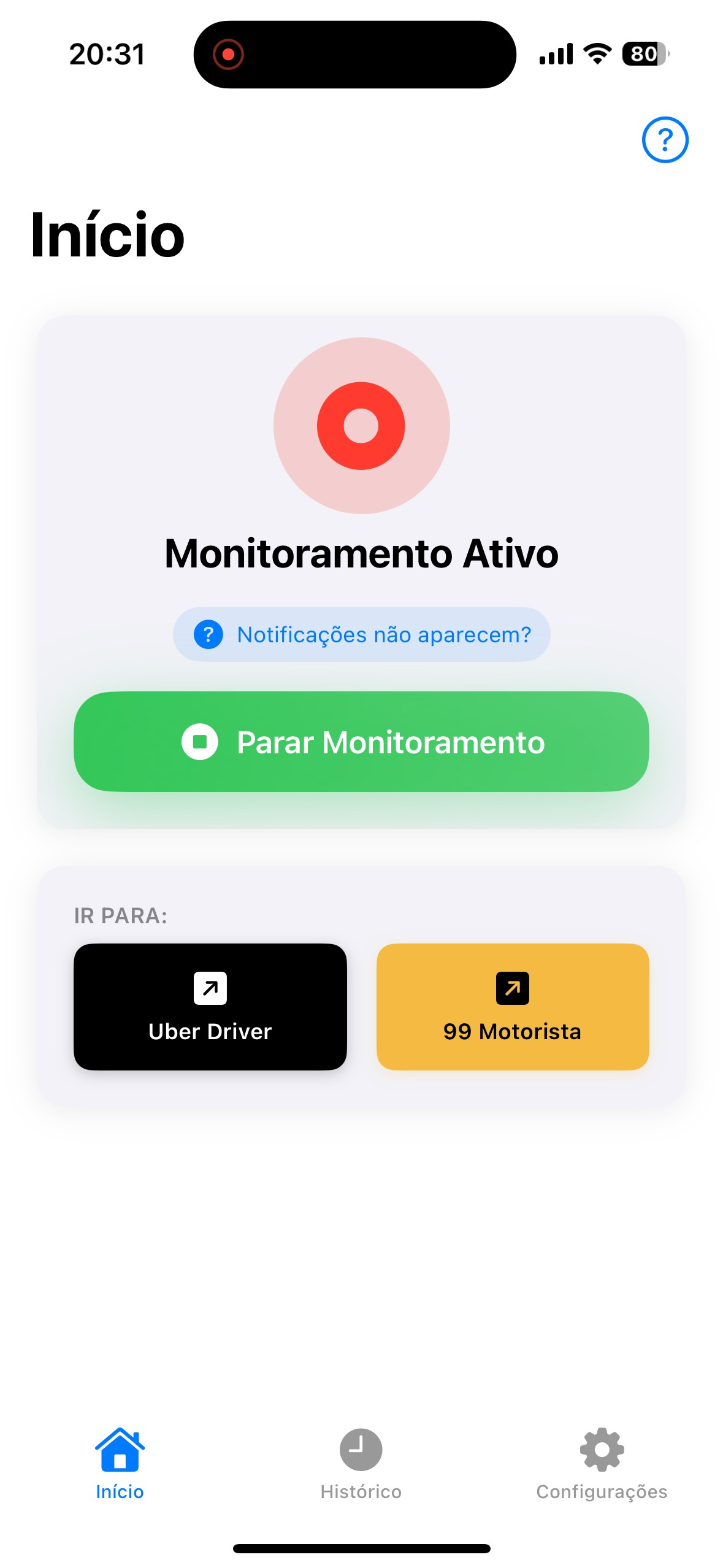 Corridex monitorando corridas do Uber Driver e 99 Motorista em tempo real